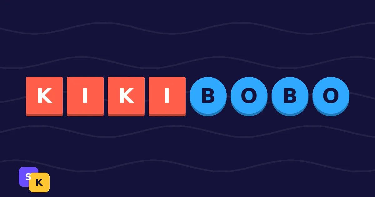 A row of colored letter tiles forming two short invented names, one with sharp letters and one with rounded letters